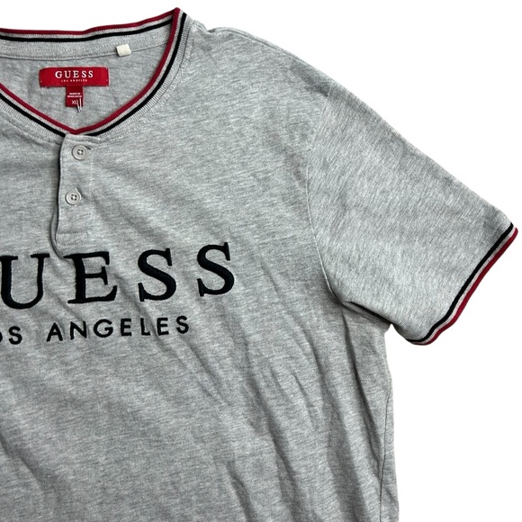 Guess Los Angeles Men’s Henley T-Shirt Gray Size XL Short Sleeve Casual Logo Tee - Picture 3 of 7